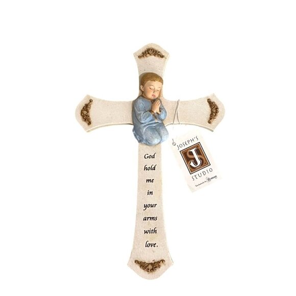 Josephs Studio Baby and Baptism Collection, 8.25"H PRAYING BOY‎ CROSS - Picture 1 of 3